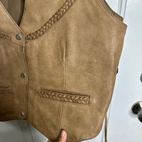 Vintage American MOB boho cowgirl leather western vest‎ jacket large festival - Picture 5 of 9